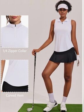 Pinspark UPF 50+ Sleeveless Golf Tank NWT White Quarter Zip Athletic Top